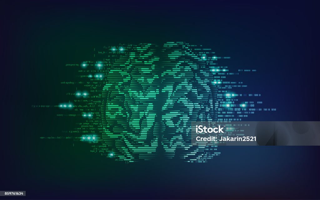 Brain Side binary brain with sci-fi theme, concept of technology advancement Data stock vector