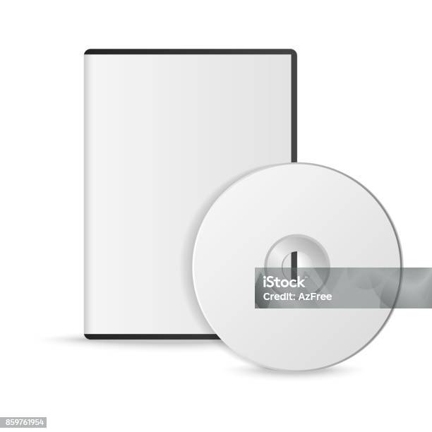Blank White Compact Disk With Cover On Wooden Table And Concrete Wall Background Mock Up Cd Disk Vector Illustration Stock Illustration - Download Image Now