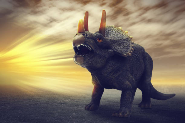istock dinosaurs  - Triceratops dinosaurs toy on digital imaging like a real. with a dramatic scene. 859764192