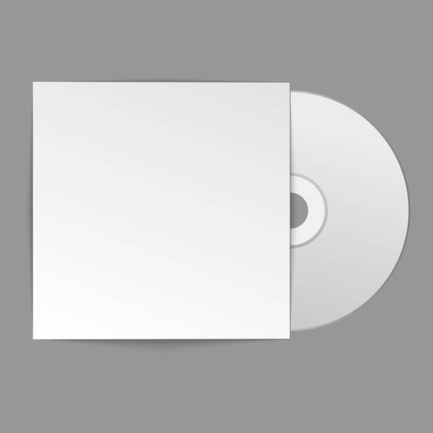 istock Blank white compact disk with cover on wooden table and concrete wall background. Mock up. CD disk. Vector illustration. 859766282