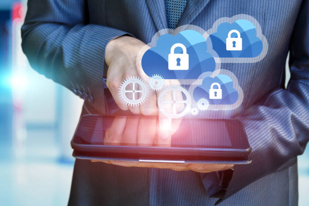 istock Businessman configures the protection of Cloud computing. 859766730