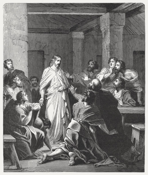 ilustrações, clipart, desenhos animados e ícones de aparição de jesus aos seus discípulos (john 20, 19-20), publicados de 1886 - aparência
