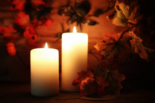 istock table decorations for Halloween carved pumpkin head candles 859771170