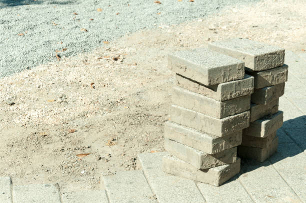 istock Paving stone on the street pavement reconstruction site 859775466