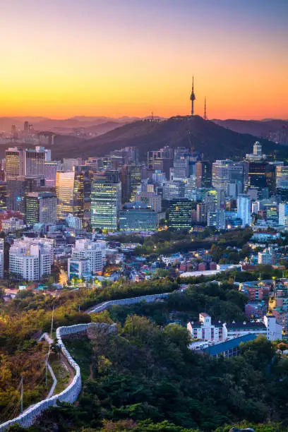 Cityscape image of Seoul downtown during summer sunrise.