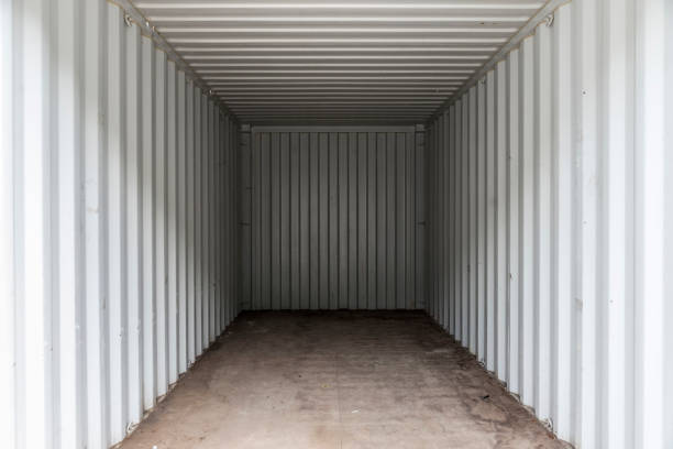 Interior of a white cargo container stock photo