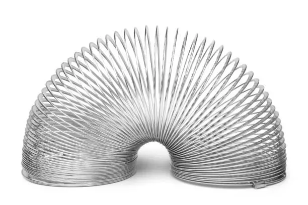 Metal Slinky toy on white background