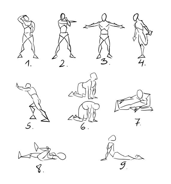 Post Workout Stretchig Exercises Sketch vector art illustration