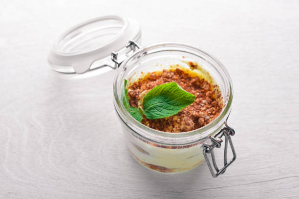 istock Tiramisu On a wooden background. Top view. Free space for your text. 859804494