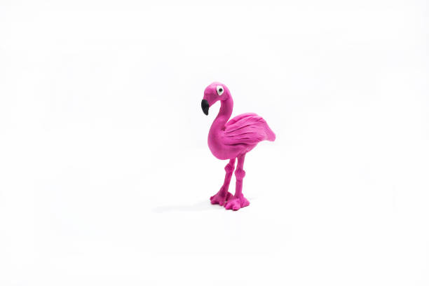 opera d'arte plastilina. fenicottero fatto di plastilina. - plastic flamingo foto e immagini stock