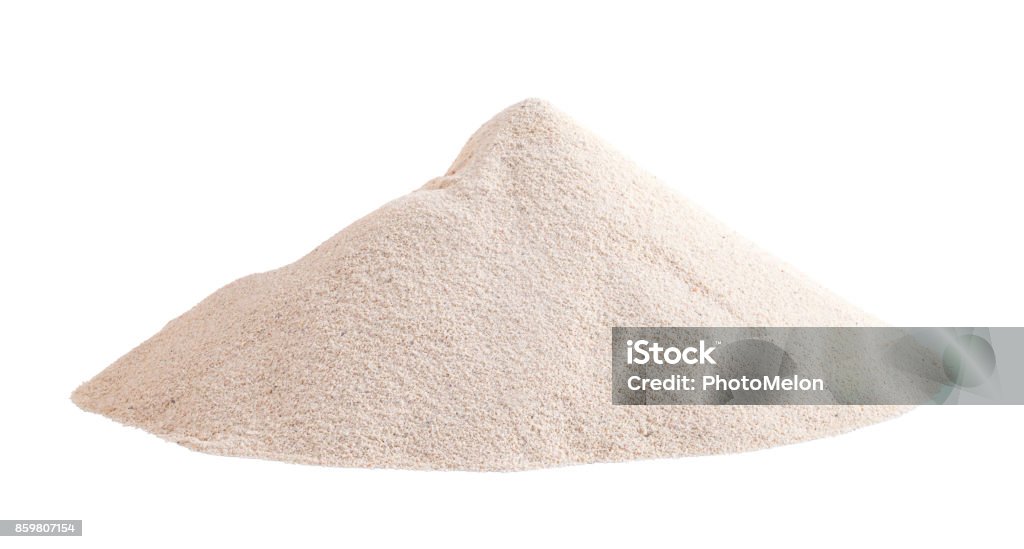 Small Sand Pile Pile of White Sand Isolated on White Background. Sand Stock Photo