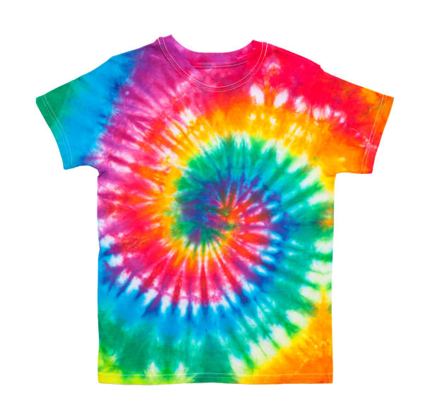 Tie Dye Shirt Spiral Tie Dye Shirt Isolated on White Background. shirt stock pictures, royalty-free photos & images