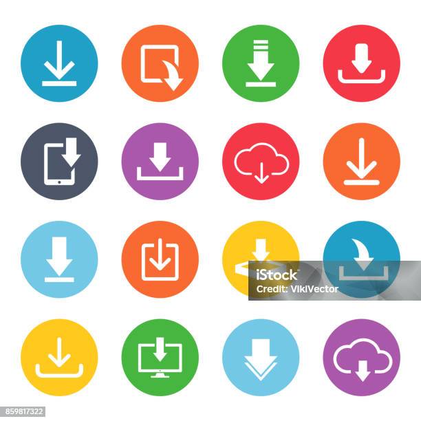 Download Button Icon Set Stock Illustration - Download Image Now - Downloading, Icon, Symbol