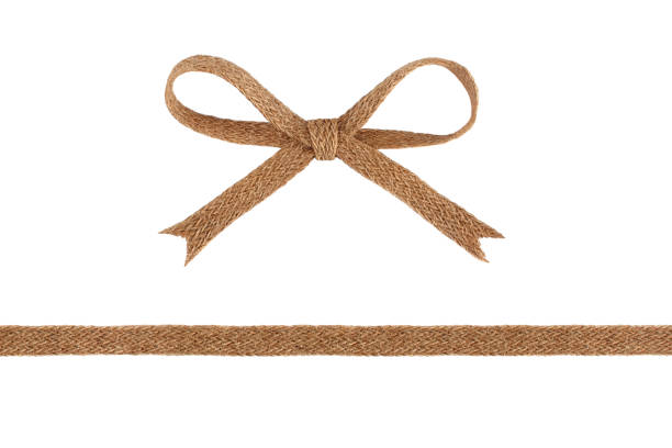 istock Burlap woven ribbon and bow isolated on white background 859828586