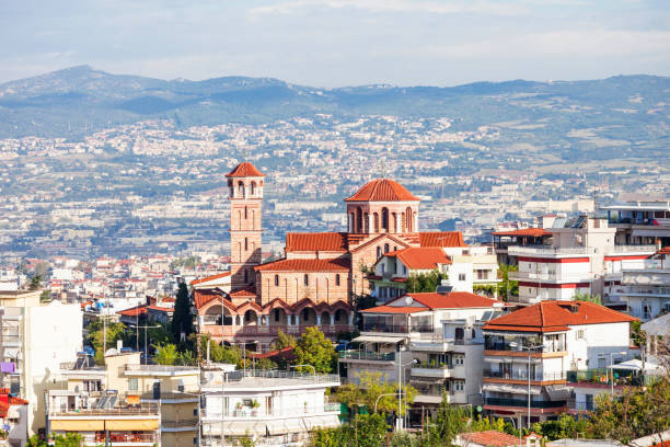 thessaloniki aerial panoramic view - central greece imagens e fotografias de stock