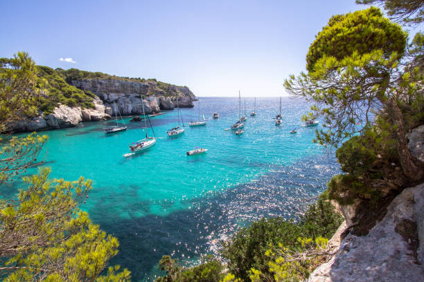 istock Boats and yachts on Macarella beach, Menorca, Spain 859828968