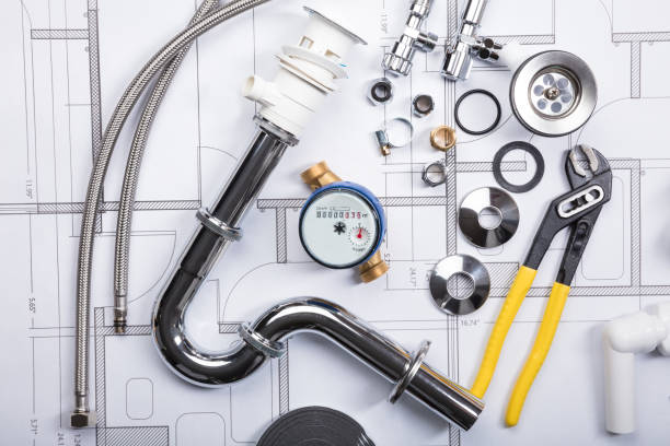 istock Plumbing Fixtures On Blueprint 859829800
