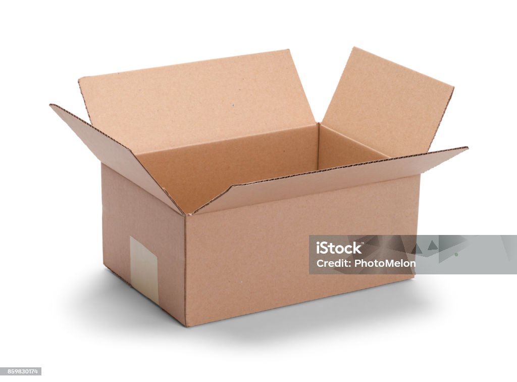 Box Long Open Long Brown Open Cardboard Box Isolated on a White Background. Cardboard Box Stock Photo