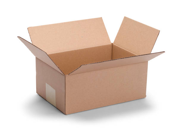 Box Long Open Long Brown Open Cardboard Box Isolated on a White Background. brown box stock pictures, royalty-free photos & images
