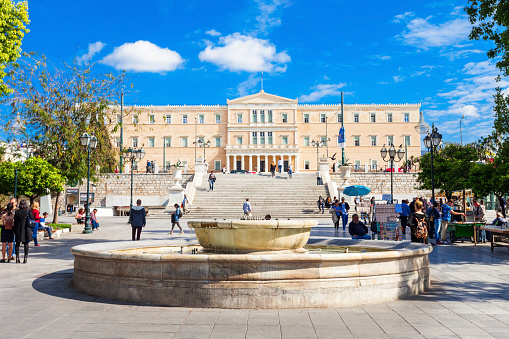 The Hellenic Parliament building on Syntagma Square in Athens, Greece