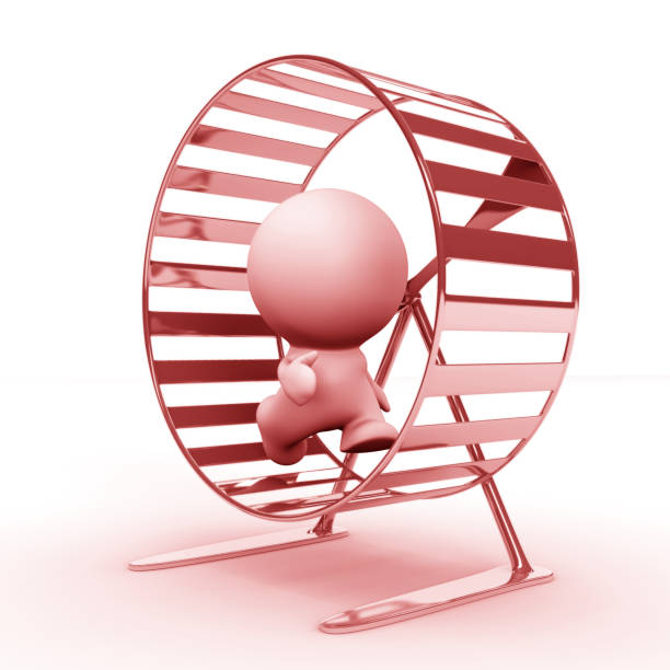 istock rose 3d human character running in a hamster wheel (3d illustration) 859844878