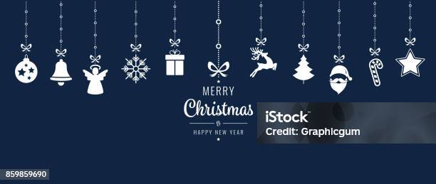 Christmas Ornament Elements Hanging Blue Background Stock Illustration - Download Image Now