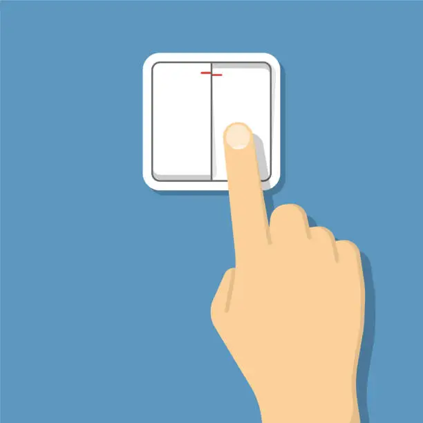 Vector illustration of Hand turning on the light. Vector illustration in flat style