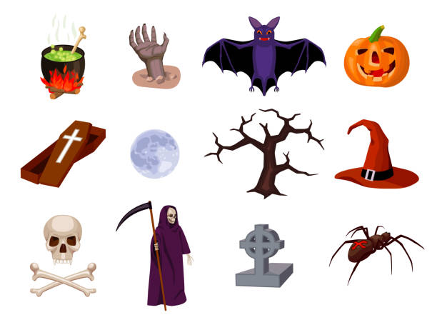 halloween set of cartoon icons vector art illustration