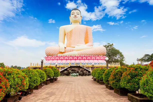 Big Buddha statue at the Kande Vihara Temple. Kande Viharaya is a major Buddhist temple near Bentota beach in Sri Lanka