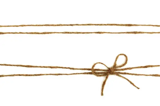 Burlap rope bow isolated on white background.