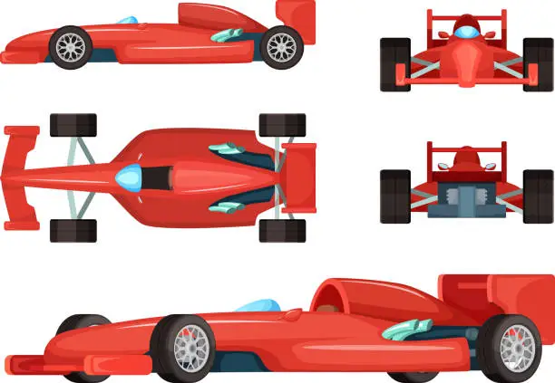 Vector illustration of Different sides of sport cars. Vector illustration isolated