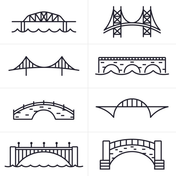 ilustrações, clipart, desenhos animados e ícones de ponte e arco de ícones e símbolos - ponte