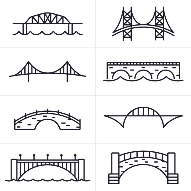 Bridge and Arch Icons and Symbols Bridge and arch icons and symbols collection. cable stayed bridge stock illustrations