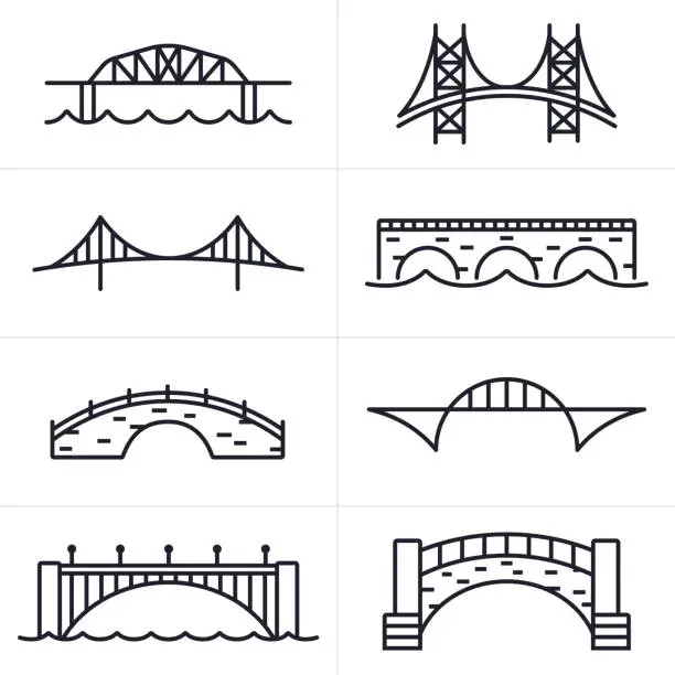 Vector illustration of Bridge and Arch Icons and Symbols
