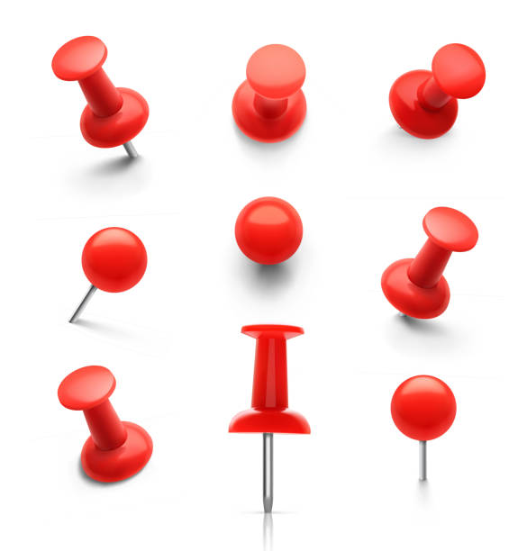 Set of push pins in different angles. Vector illustration. clip stock illustrations