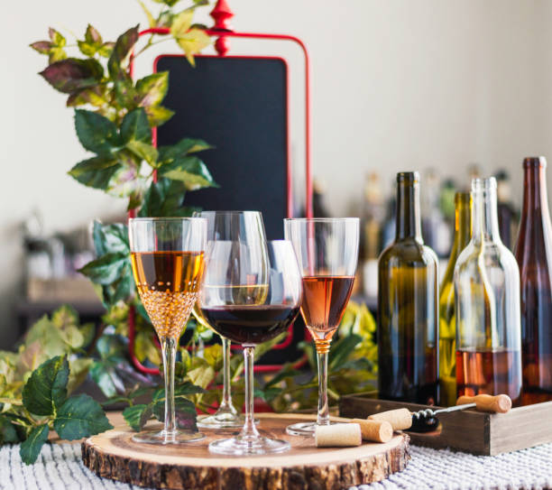 istock Wine tasting theme with various bottles of wine and glasses 859879024