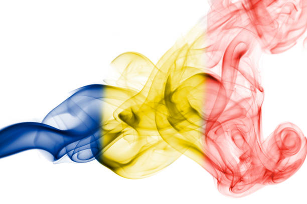 istock Romania national smoke flag 859890390