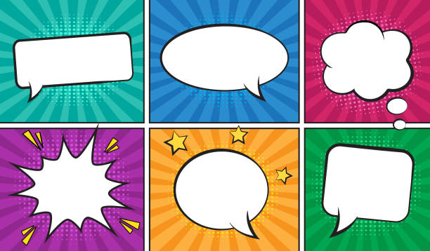 Retro comic empty speech bubbles set on colorful background. Vector illustration, vintage design, pop art style. digital enhancement stock illustrations