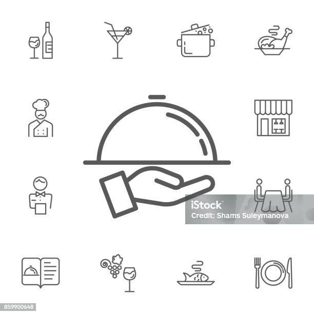 Tray On The Hand Icon Simple Set Of Restaurant Vector Line Icons Stock Illustration - Download Image Now