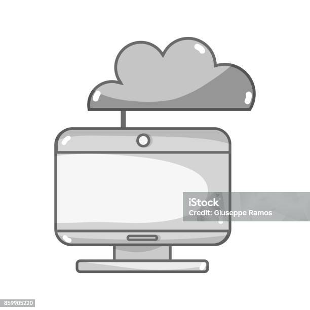 Grey Color Computing Grayscale Computer Technology With Cloud Data Center Stock Illustration ...