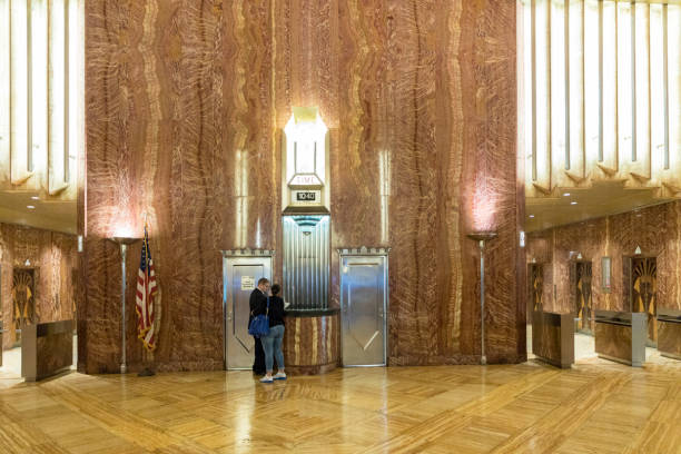 New York: interior of the lobby of Crysler building in New York. The building  is 1,046 feet (318.9 m) high and was for one year the tallest building in the world.