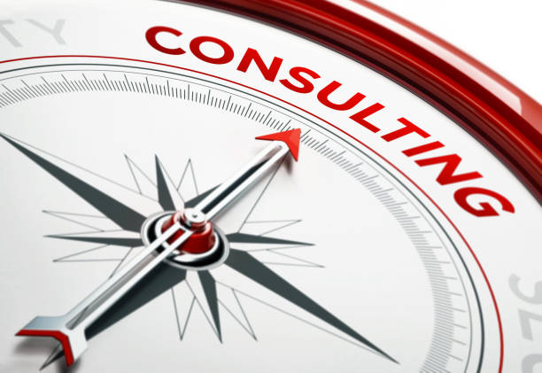 istock Consulting Concept: Arrow of A Compass Pointing Consulting Text 859916908