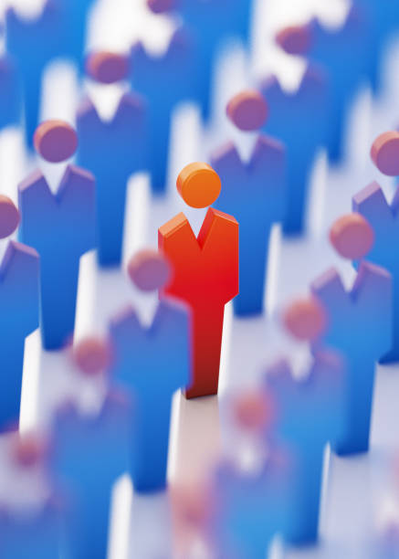 istock Red Man Ion Surrounded By Blue Man Icons  Standing Out From The Crowd 859917430