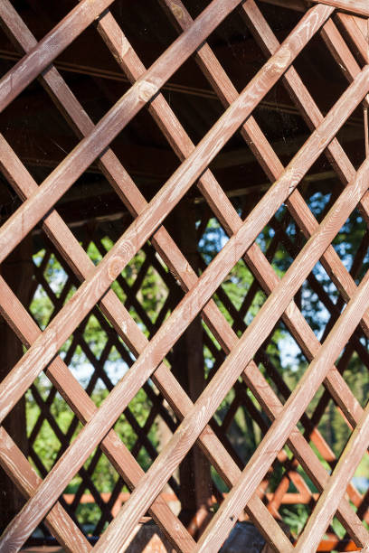 arbor part of the wall for the rest, made in the form of a lattice of wooden planks. Photo closeup with a small depth of field