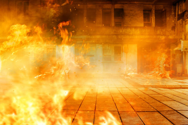 burning building - apocalypse date imagens e fotografias de stock
