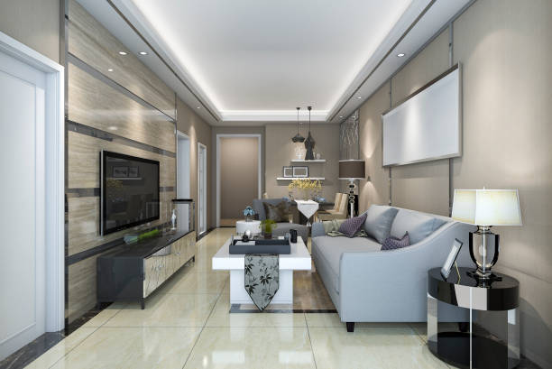 istock 3d rendering luxury and modern living room with sofa and dining table 859933602
