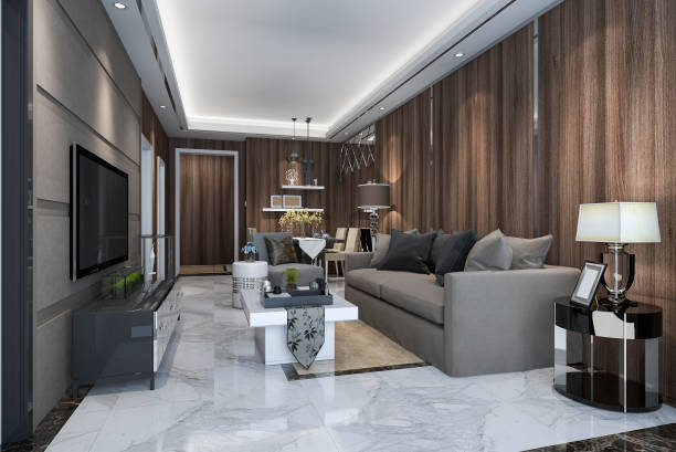 istock 3d rendering luxury and modern living room with sofa and dining table 859933610