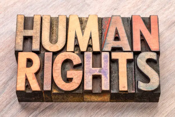 Human rights - word abstract in vintage letterpress wood type blocks
