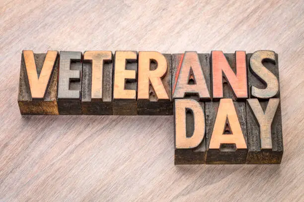 Veterans Day  - word abstract in vintage letterpress wood type blocks