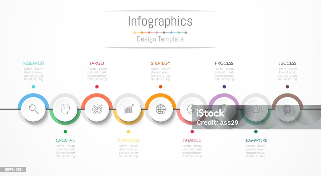 Infographic 9 옵션, 부품, 단계, 일정 또는 프로세스와 비즈니스 데이터에 대 한 디자인 요소입니다. 벡터 일러스트입니다. - 로열티 프리 8-9 살 벡터 아트